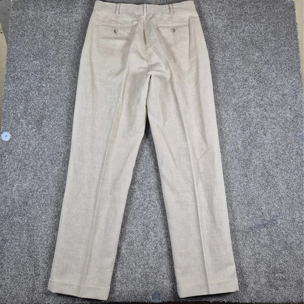 Vintage J Peterman Company Dress Pants Mens 34 Beige Linen Cotton Pleated Cuffed
